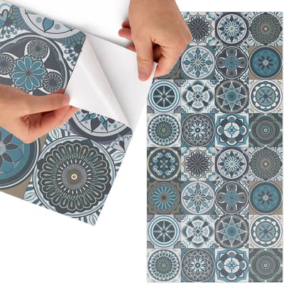 Tulup Meubelfolie - Mandala-tegels Wrapfolie Keuken - 75x150 cm - Blauw Meubelfolie - Meubel Wrap Folie - Geometrische Meubelfolie - Plakfolie Meubels - Keuken decoratie - Achtergronden en patronen