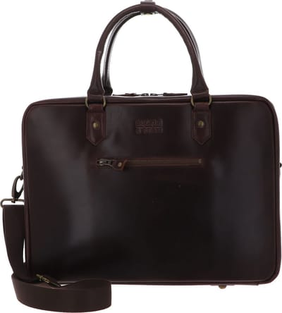 BUCKLE & SEAM Leren Business tas Laptoptas met laptopvak Albert BLU Leather Crazy Horse Laptopbag Brown Donkerbruin