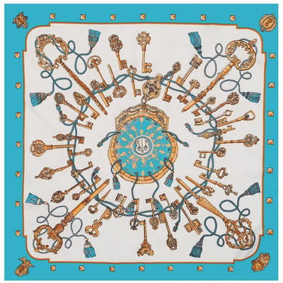 Emilie Scarves Zijden sjaaltje Turkoois wit sleutelprint - 70*70CM