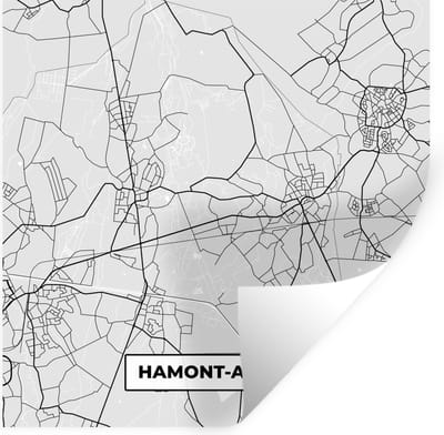 Muurstickers - Sticker Folie - Kaart – Plattegrond – Stadskaart – Hamont Achel – België – Zwart Wit - 100x100 cm - Plakfolie - Muurstickers Kinderkamer - Zelfklevend Behang XXL - Zelfklevend behangpapier - Stickerfolie