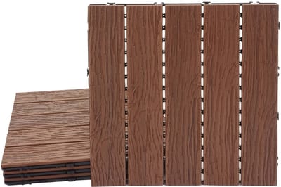 WPC-vloertegel MCW-E19, houtlook balkon/terras, 3D-structuur lineair ~ donkerbruin, 4x 50x50 cm = 1 m²