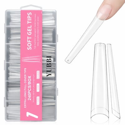 YUBBI Extra Lange Soft Gel Tips - Half Cover - Nageltips voor Gellak en Acryl - Plaknagels - 11 Maten - 240 Stuks - Extra Lang