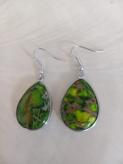 Gemstones-silver oorhangers jaspis zeegroen oorbellen druppel steen 2,5 cm lang 925-zilver 8 g per stel