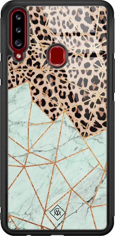 Casimoda® hoesje - Geschikt voor Samsung Galaxy A20s - Luipaard Marmer Mint - Luxe Hard Case Zwart - Backcover telefoonhoesje - Multi