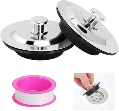Dailygoods - 2 stuks universele badkuipstoppen 42-44 mm, afvoerstop voor badkuip met afdichtband, afvoerstop, douche, spoelbakstop