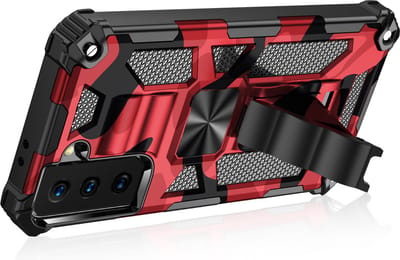 Hoesje Geschikt Voor Samsung Galaxy S22 hoesje rugged extreme backcover met ring houder Camouflage - Rood