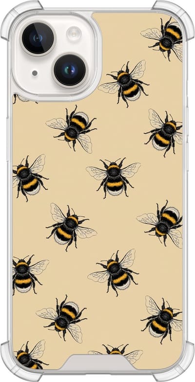 Shockproof hoesje - Geschikt voor iPhone 14 - Bijen print - Extra sterke case - TPU/polycarbonaat - Print / Illustratie - Geel, Transparant