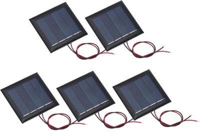 QUARKZMAN 5 stuks zonnepanelen, miniatuur, 2 V, 0,26 W, 130 mA, klein polykristallijn zonnepaneel met 2 kabels voor materialen, elektrisch speelgoed, doe-het-zelf, oplader, 54 mm x 54 mm