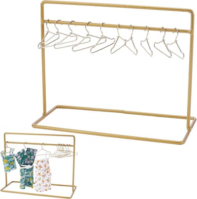 Allecto- Poppenkledingrek - Mini Poppenkleerhangers - Poppenkast - Meubelaccessoires - Garderobe - Poppen - Speelgoed - Opslagrek - Geschikt voor Poppen - Roze - 1 Set Inclusief 10 Stuks 15,2 x 7,1 x 12 cm