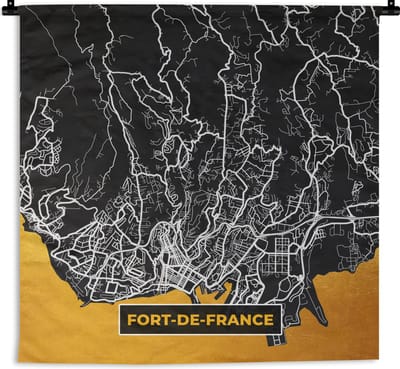 Wandkleed - Wanddoek - Fort-de-France – Plattegrond – Frankrijk – Kaart – Stadskaart - 180x180 cm - Wandtapijt