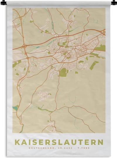 Wandkleed - Wanddoek - Kaiserslautern - Plattegrond - Vintage - Stadskaart - Kaart - 120x180 cm - Wandtapijt