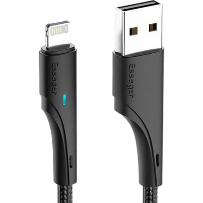 Essager Gewoven USB-A naar Lightning Kabel Zwart 2m