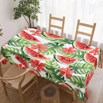 Couronne de fleurs du Jour de l'Indépendance Nappe rectangulaire imperméable Fleur étoile rouge bleue Drapeau USA Housse de table pour dîner cuisine 90x140cm