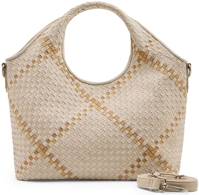 FREDsBRUDER Leren handtas schoudertas Happy Weave Collection Handbag Nature beige