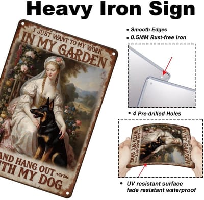 Dailygoods- Wanddecoratie Metalen Bord Bloemen Hond - Wanddecoratie Tuin - Wanddecoratie Buiten - Wanddecoratie Café - Wanddecoratie Muur - 20 x 30 cm - Muurbord