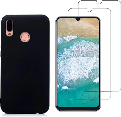 Soft Back Cover Hoesje Geschikt voor: Samsung Galaxy A10S - zwart TPU Siliconen Case & 2X Tempered Glas Combi