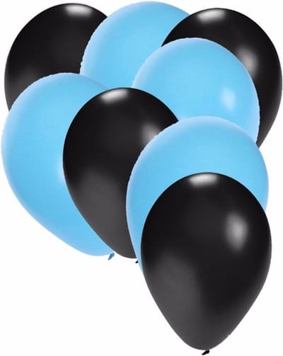 Shoppartners party ballonnen - zwart en lichtblauw - 30x stuks - feestartikelen - versiering - 27 cm