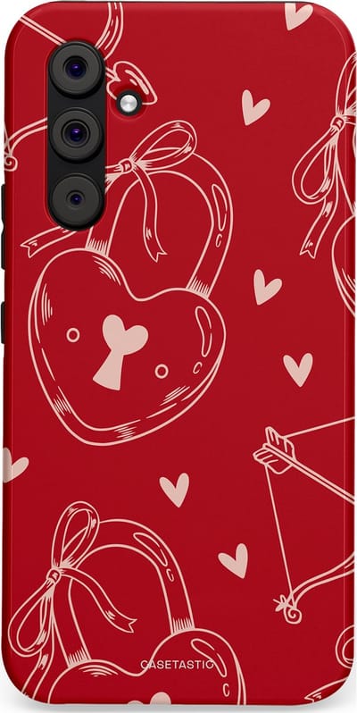 Casetastic Hoesje Geschikt voor Samsung A54 (5G) - Stijlvolle Beschermende Duo-layer Case - Hartendief - Liefdes Slotjes - Valentijn - Valentine - Love - Rood Wit