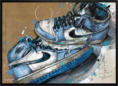 Sneaker print 1984 University blue 71x51 cm *ingelijst & gesigneerd