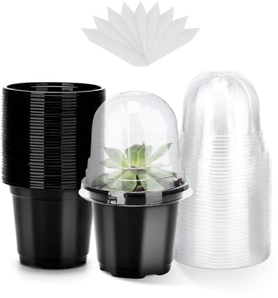 Dailygoods- Bloempot 10 cm - 32-delige Set - Kweekbak met Deksel - Plantenetiketten - Kunststof - Voor Zaailingen - Kweekpot