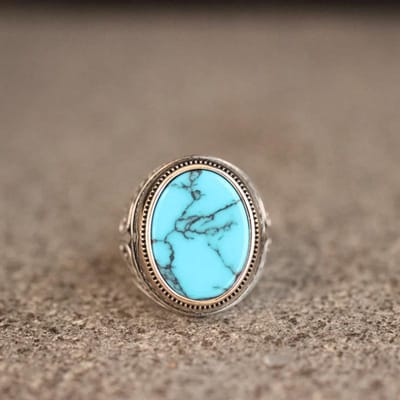 Vintage Damesring Ovale Synthetische Turquoise Ringen Voor Mannen Vrouwen Fijne Sieraden Geschikt Voor Dagelijkse Kleding ZB6177-1-10 gray