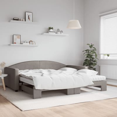 vidaXL - Slaapbank - met - onderschuifbed - en - matrassen - 100x200 - cm - stof - taupe