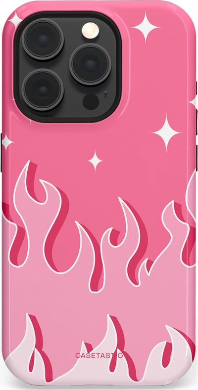 Casetastic Hoesje Geschikt voor Apple iPhone 15 Pro Magsafe - Stijlvolle Beschermende Duo-layer Case - Roze Vlammen