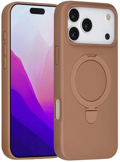 Backcover Hoesje Geschikt voor: iPhone 17 Pro Max Volledig Dekkende Schokbestendige Siliconen Backcover met Ringstandaard – 360° Bescherming - Desert Brown