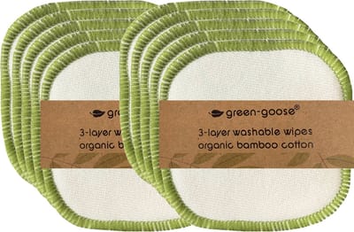 green-goose XL Herbruikbare Wattenschijfjes | Make-Up Remover Pads | 10 Stuks | Zacht | 10 cm | 3-laags | Bamboe Biokatoen