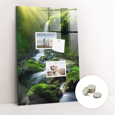 Tulup Glassboards - Waterval met rotsen Magneetbord - 40 cm x 60 cm - Groente Magnetisch Bord - Gratis 5 Sterke Magneten - Stylish Memo Board - Memo Bord - Magneetbord Foto - Notitiebord Werkplek - Magneetbord Design