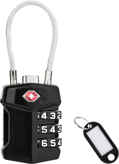 Famanu – Cijferslot met flexibel kabelslot, ideaal voor koffer of tas – Zwart