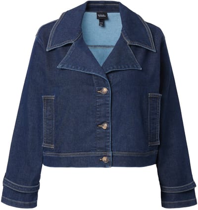 Ulla Popken - Dames - Denim jasje kort reverskraag lange mouw - Blauw denim - Maat 62+