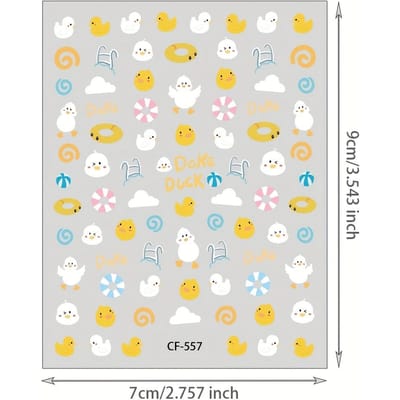 1 Vel 3D Reliëf Nagelstickers Leuke Cartoon Manicure Decals Zelfklevend Waterdicht Reliëf Nagelsticker Universele DIY Decoratieve Stickers CF-557 white