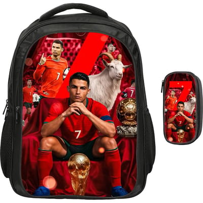 2-delige Set Rugzak Dubbellaagse Rugzak Ronaldo CR Voetbalster, Etuis Schooltassen Mochila Voetbal Sport Rucksack