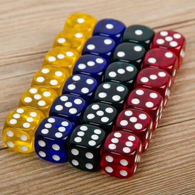 Set van 24 Stuks 16 mm Afgeronde Hoeken Spelen Feest Dobbelstenen Vierkleurige Transparante Dobbelstenen (Transparant Blauw Groen Geel Rood Alle 6) white