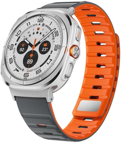 Luxe siliconen bandje - geschikt voor Samsung Galaxy Watch Ultra / Ultra 2025 47mm - premium magnetisch bandje met druksluiting - zilver grijs oranje