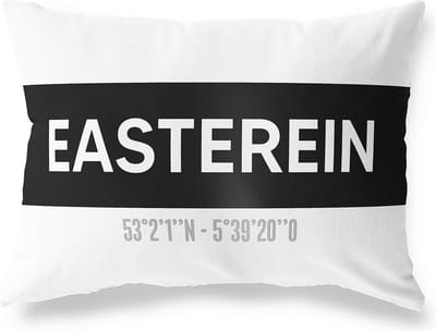 Tuinkussen EASTEREIN - FRIESLAND met coördinaten - Buitenkussen - Bootkussen - Weerbestendig - Jouw Plaats - Studio216 - Modern - Zwart-Wit - 50x30cm