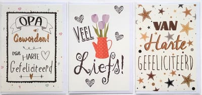 3 Wenskaarten - OPA Geworden + Van Harte Gefeliciteerd + Veel Liefs - 12 x 17 cm – OPA-301