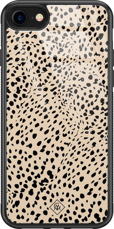 Casimoda® hoesje - Geschikt voor iPhone 8 - Stippen bruin abstract - Luxe Hard Case Zwart - Backcover telefoonhoesje - Bruin/beige