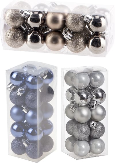 Kleine kunststof kerstversiering 60x stuks set en 3 cm kerstballen in het zilver-champagne-blauw - Voor kleine kerstbomen
