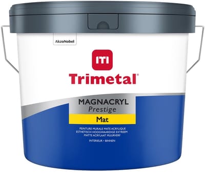 Trimetal Magnacyrl Prestige Mat - Watergedragen isolerende matte muurverf voor binnen - Kleur RAL 9010 Pure White ( gebrokenwit ) - 10 L