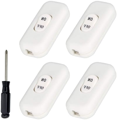 Intermediate Schakelaar Set van 4 Stuks, 6A, 250V, Inline Rocker Switch voor Tafellampen, Bedlampen en Kleine Apparaten