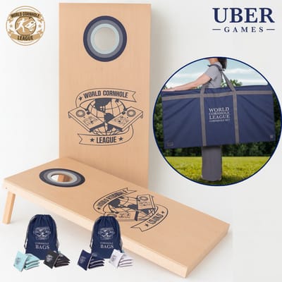 World Cornhole League - Met tas - 120 x 60 cm Double Board Set - 100% Hout - 16 super Bean Bags - Ubergames