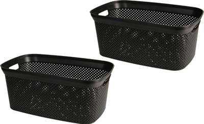 Storage Solutions Wasmand van rotan gevlochten - 2x - zwart - kunststof - 35 liter - 35 x 53 x 23 cm
