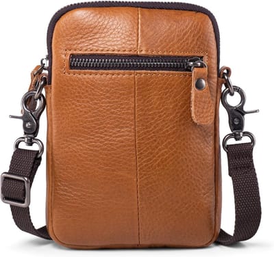 Retro stijl schoudertas van zacht leer voor dames en heren, kleine crossbody tas voor mobiel, casual en modieus in camelbruin, perfect voor dagelijks gebruik
