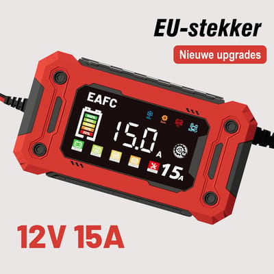 EAFC Acculader - 12V15A - Reparatiemodus - Druppellader - Accu Lader voor Auto / Motor / Scooter / Boot / Camper - Rood