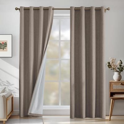 100% Verduisterend Linnen Effect Gordijnen Set Van 2, 140x300cm, Ondoorzichtig Warmte-Isolerende Thermische Gordijnen Met Ringen, Geluidsbescherming, Voor Slaapkamer Woonkamer, Zwart