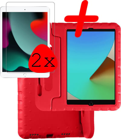 Hoesje Geschikt voor Apple iPad 7 (2019) - 10.2 inch - 7e Generatie - Met 2x Screenprotector - Kinderhoes Shockproof Bumper - Kidsproof Case - Tablet Hoes - Kinder Hoes Cover - Rood