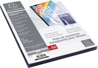Doos 100 transparante PVC kaft 15/100e voor inbinding - A4 - Transparant