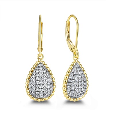 9NB-1698 – New Bling – Zilveren oorbellen zwarte druppel – Met zirkonia – Goudkleurig – 925 zilver
